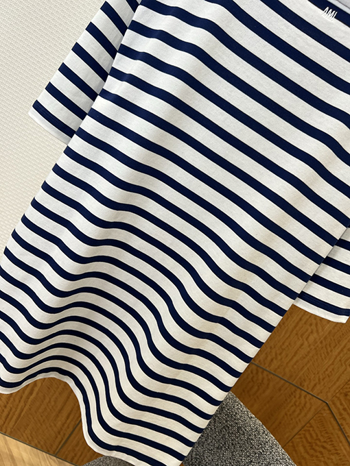 アミコピー クラシックのハート刺繍入りストライプ柄半袖Tシャツ
