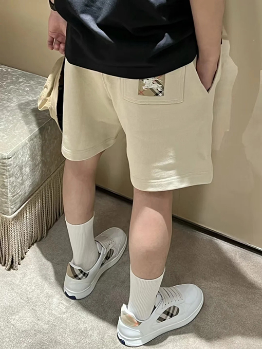 バーバリースーパーコピー BURBERRY チェック柄ラベルアップリケ付きコットンショーツ