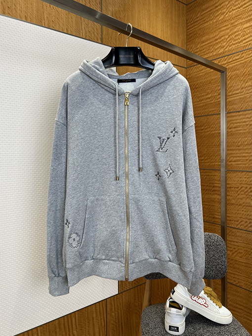 ルイヴィトン 刺繍ロゴ入りフード付きジップアップスウェットシャツ