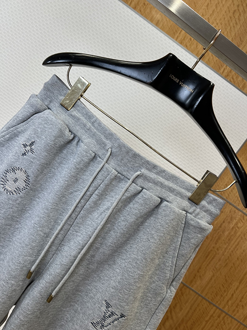 ルイヴィトンコピー モノグラム刺繍プリントのドローストリング付きカジュアルスウェットパンツ
