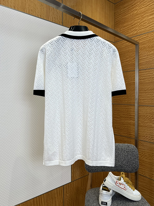 ルイヴィトン LOUIS VUITTON 透かし編みの半袖カラーブロックポロシャツ