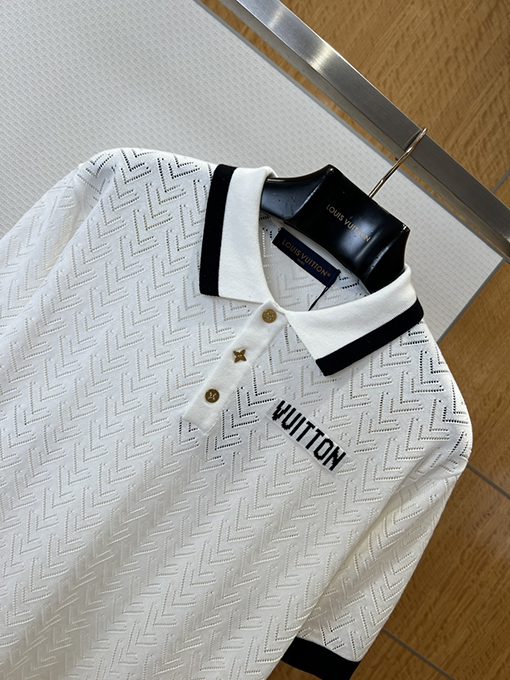 ルイヴィトン LOUIS VUITTON 透かし編みの半袖カラーブロックポロシャツ