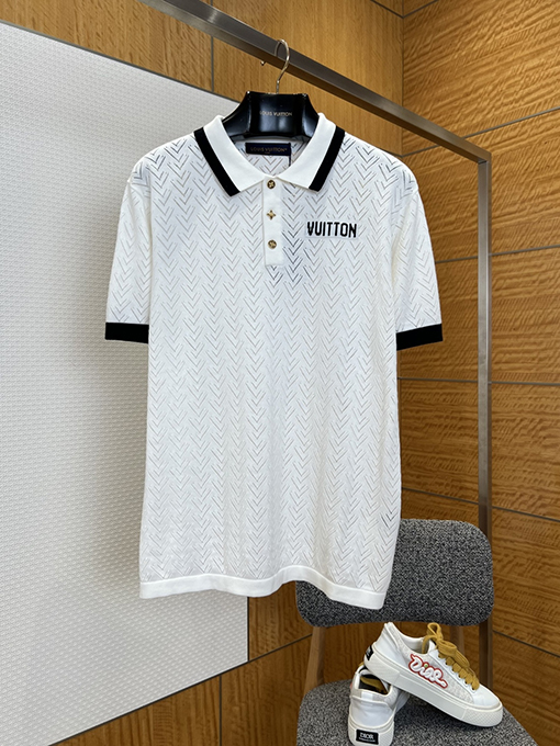 ルイヴィトン LOUIS VUITTON 透かし編みの半袖カラーブロックポロシャツ