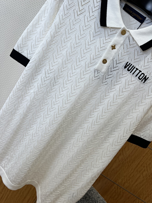 ルイヴィトン LOUIS VUITTON 透かし編みの半袖カラーブロックポロシャツ