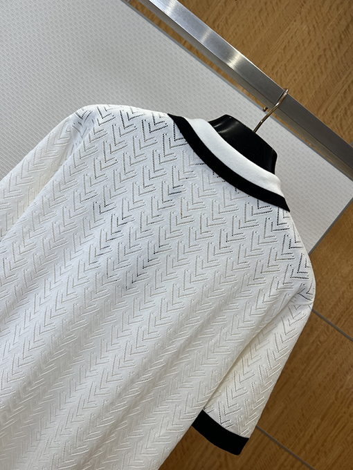 ルイヴィトン LOUIS VUITTON 透かし編みの半袖カラーブロックポロシャツ