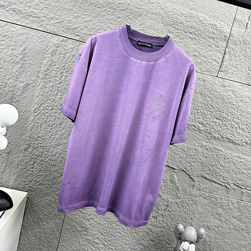 クロムハーツ クラシックなダメージヴィンテージ風の刺繍入り熱転写プリントの半袖Tシャツ