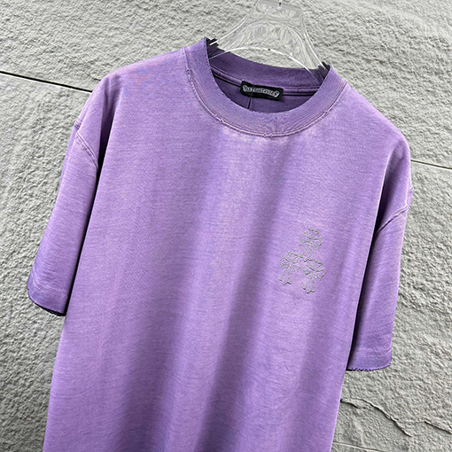 クロムハーツ クラシックなダメージヴィンテージ風の刺繍入り熱転写プリントの半袖Tシャツ