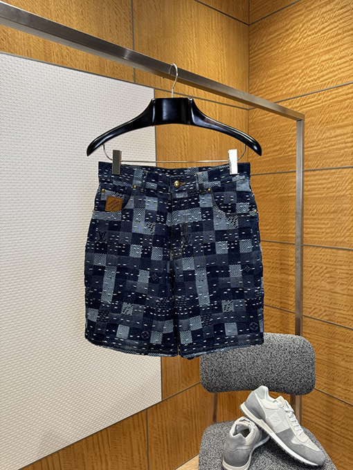 ルイヴィトンコピー チェック柄デニムショートパンツ