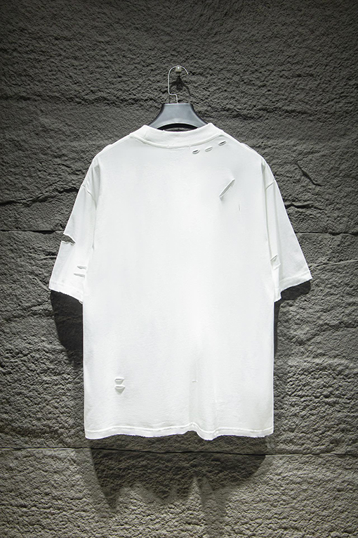 バレンシアガコピー BALENCIAGA クラシックなアーティスティックな破れとひび割れがされた半袖Tシャツ