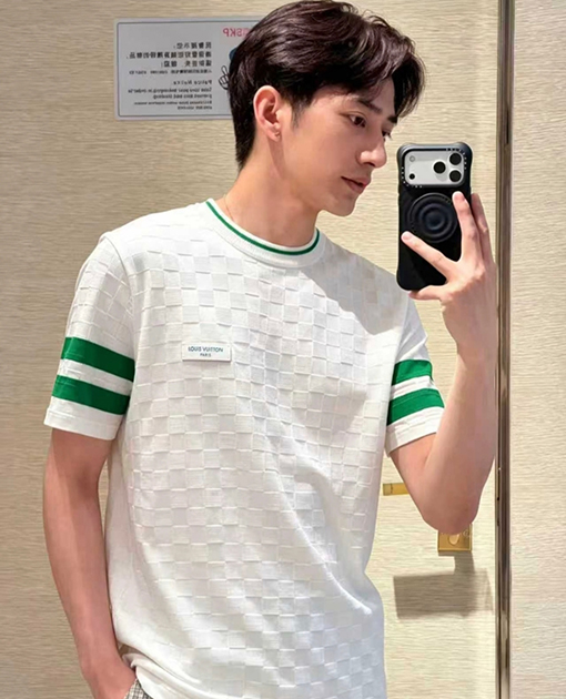 ルイヴィトンコピー LOUIS VUITTON チェック柄ニットのクルーネック半袖Tシャツ