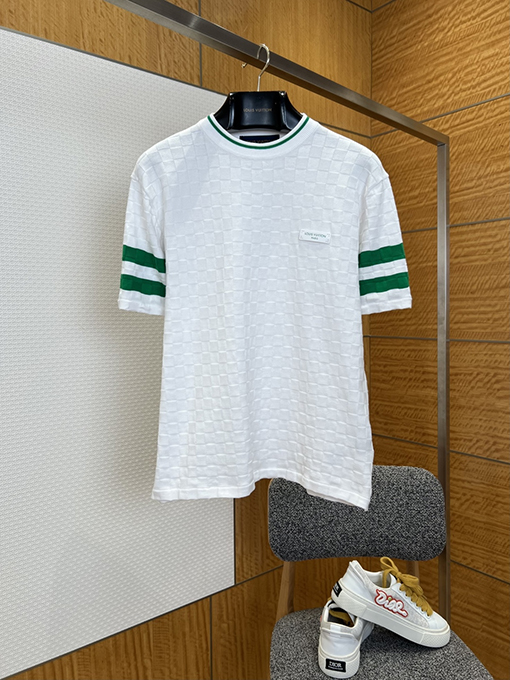 ルイヴィトンコピー LOUIS VUITTON チェック柄ニットのクルーネック半袖Tシャツ
