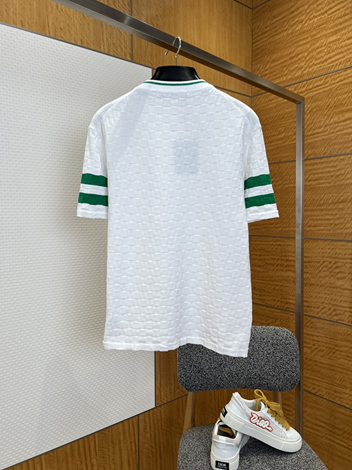 ルイヴィトンコピー LOUIS VUITTON チェック柄ニットのクルーネック半袖Tシャツ