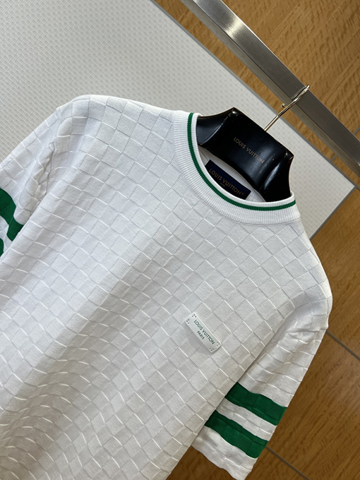 ルイヴィトンコピー LOUIS VUITTON チェック柄ニットのクルーネック半袖Tシャツ