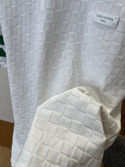 ルイヴィトンコピー LOUIS VUITTON チェック柄ニットのクルーネック半袖Tシャツ