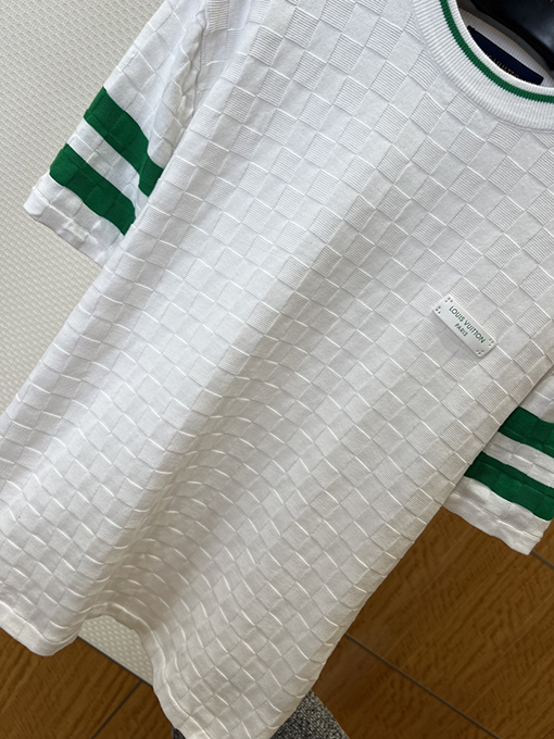ルイヴィトンコピー LOUIS VUITTON チェック柄ニットのクルーネック半袖Tシャツ