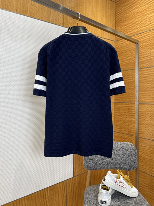 ルイヴィトンコピー LOUIS VUITTON チェック柄ニットのクルーネック半袖Tシャツ