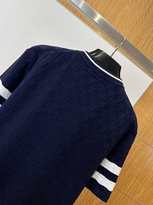 ルイヴィトンコピー LOUIS VUITTON チェック柄ニットのクルーネック半袖Tシャツ