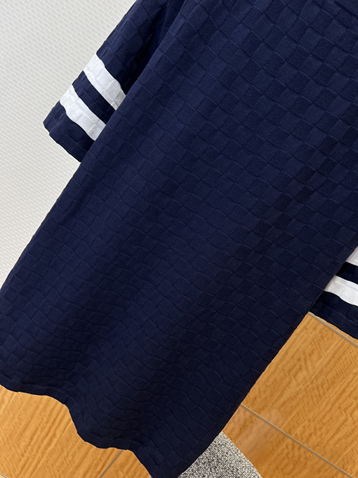 ルイヴィトンコピー LOUIS VUITTON チェック柄ニットのクルーネック半袖Tシャツ