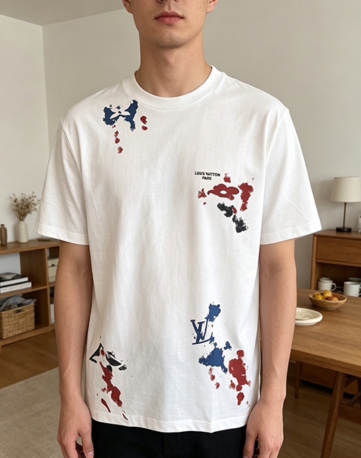 ルイヴィトン カジュアルなインクスプラッタープリントの半袖Tシャツ