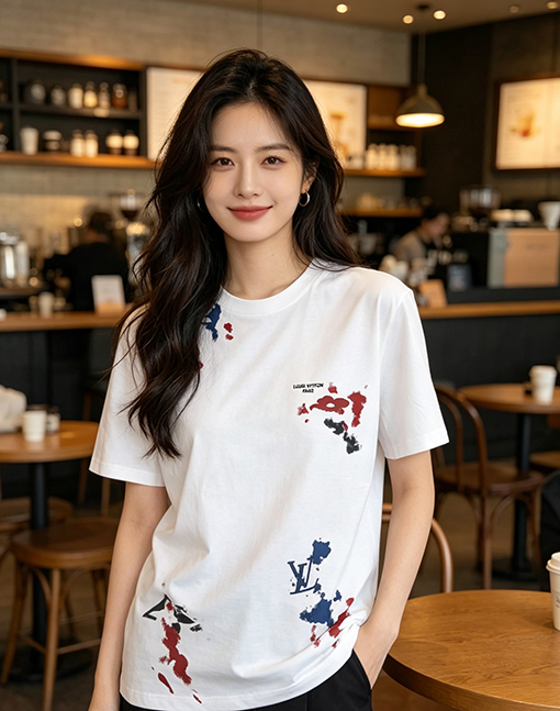 ルイヴィトン カジュアルなインクスプラッタープリントの半袖Tシャツ