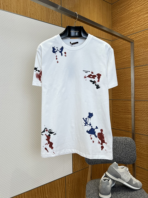 ルイヴィトン カジュアルなインクスプラッタープリントの半袖Tシャツ