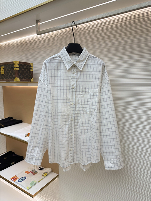 アクネストゥディオズ Acne Studios 白と黒のストライプ柄チェック柄レター入りカジュアルボタンダウン長袖シャツ