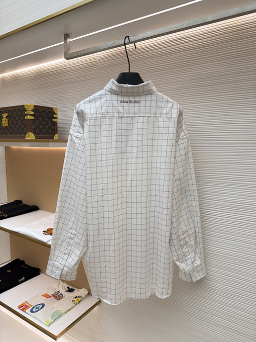 アクネストゥディオズ Acne Studios 白と黒のストライプ柄チェック柄レター入りカジュアルボタンダウン長袖シャツ