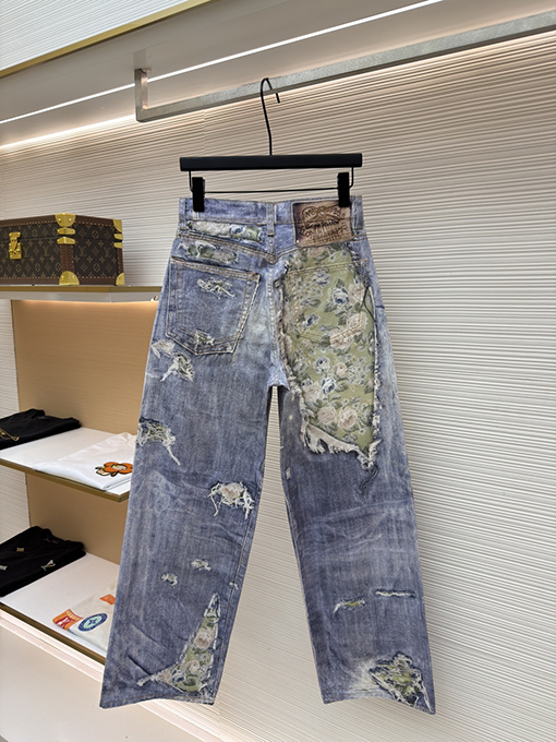 アクネストゥディオズ 夏のカプセルコレクションローズフローラルイリュージョンプリントゆったりワイドレッグジーンズ