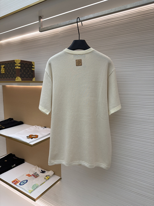 ルイヴィトン 文字と花柄のジャカード織りカラーブロックニット半袖Tシャツ