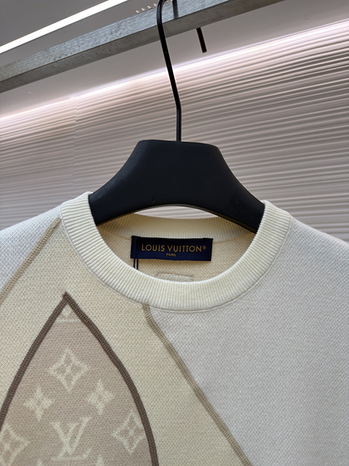 ルイヴィトン 文字と花柄のジャカード織りカラーブロックニット半袖Tシャツ