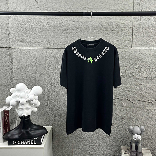 クロムハーツ クラシックなダメージヴィンテージスタイルの3D厚シリコン半袖Tシャツ
