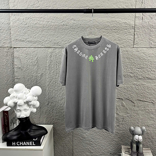 クロムハーツ クラシックなダメージヴィンテージスタイルの3D厚シリコン半袖Tシャツ