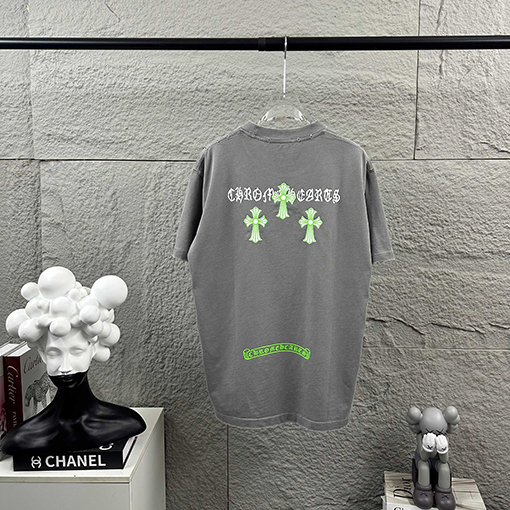 クロムハーツ クラシックなダメージヴィンテージスタイルの3D厚シリコン半袖Tシャツ