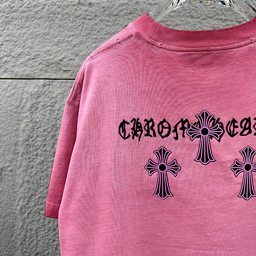 クロムハーツ クラシックなダメージヴィンテージスタイルの3D厚シリコン半袖Tシャツ