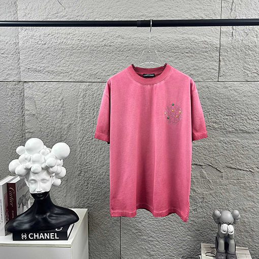クロムハーツスーパーコピー クラシックなダメージヴィンテージスタイル3Dラインストーンパッチワークの半袖Tシャツ