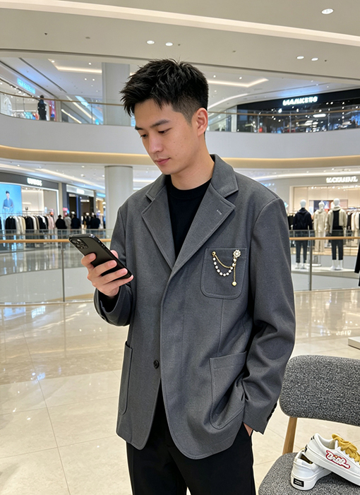 ルイヴィトン パールブローチがあしらわれたカジュアルスーツジャケット