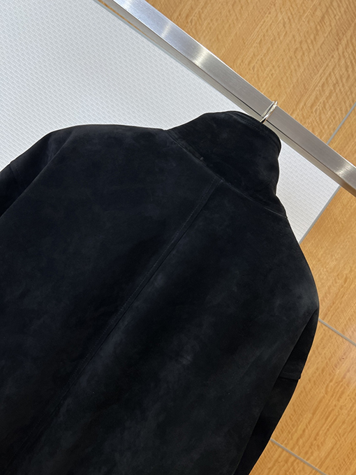 バレンシアガ 高級ブラックスエードスタンドカラーボンバージャケット
