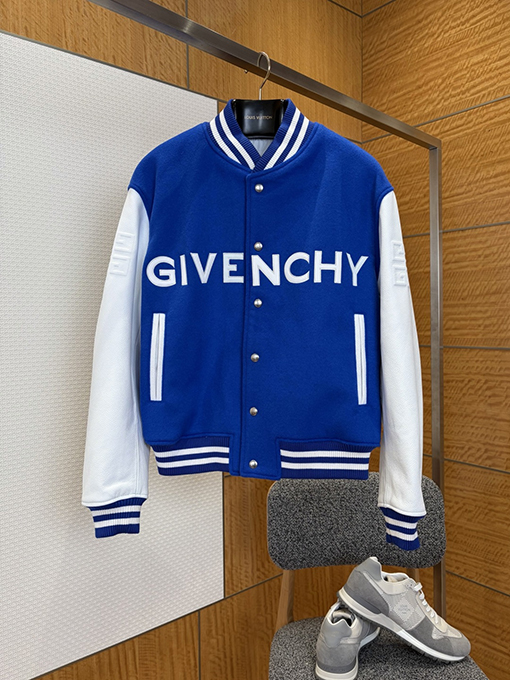 ジバンシィコピー GIVENCHY 文字刺繍入りカラーブロックベースボールカラーレザージャケット