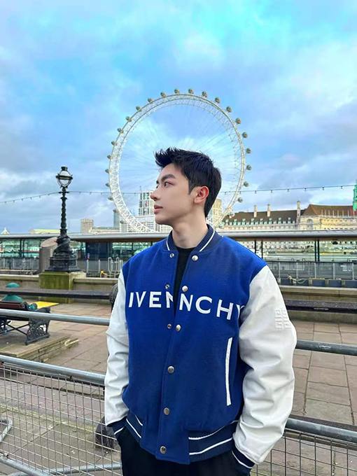 ジバンシィコピー GIVENCHY 文字刺繍入りカラーブロックベースボールカラーレザージャケット