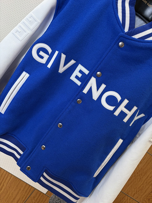 ジバンシィコピー GIVENCHY 文字刺繍入りカラーブロックベースボールカラーレザージャケット