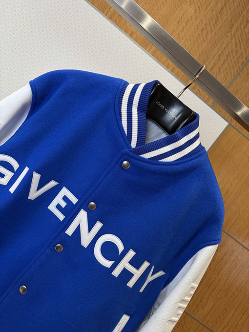 ジバンシィコピー GIVENCHY 文字刺繍入りカラーブロックベースボールカラーレザージャケット