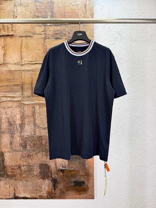 フェンディスーパーコピー カラフルなリブ編み刺繍入り半袖Tシャツ