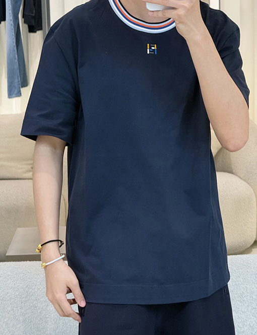 フェンディスーパーコピー カラフルなリブ編み刺繍入り半袖Tシャツ