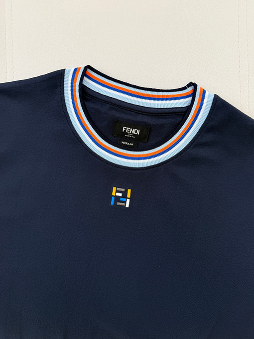 フェンディスーパーコピー カラフルなリブ編み刺繍入り半袖Tシャツ