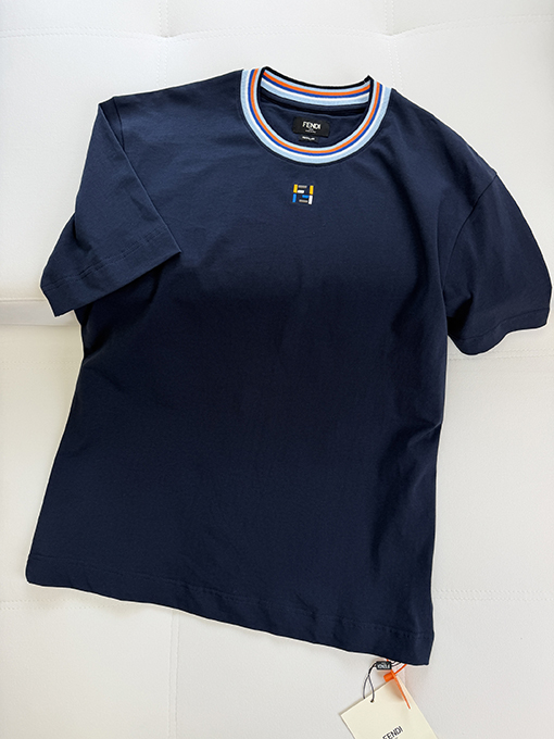 フェンディスーパーコピー カラフルなリブ編み刺繍入り半袖Tシャツ