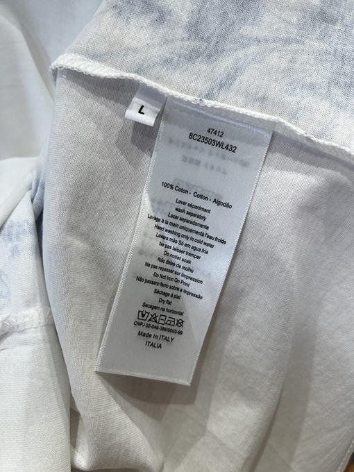 ディオール レディースクラシックなブルーとホワイト器風花鳥柄プリント半袖Tシャツ