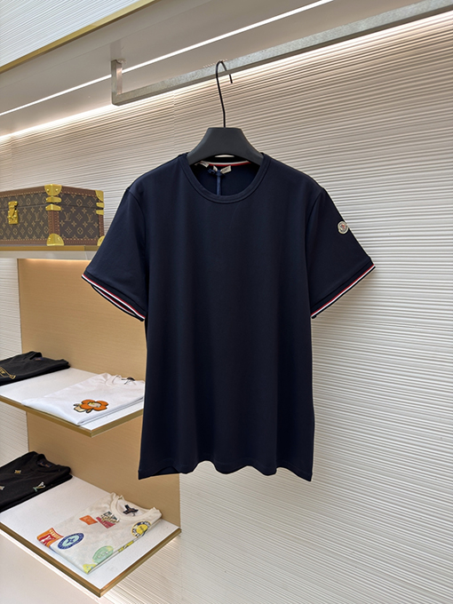 モンクレール スーパーコピーロゴ入りトリコロールトリトリムコットン半袖Tシャツ