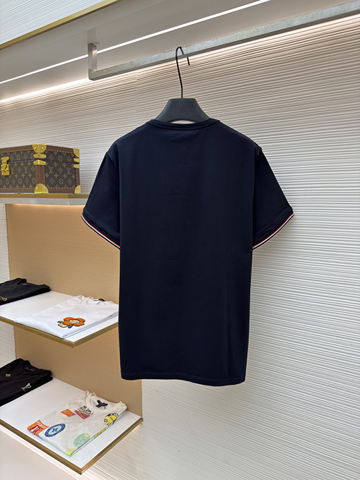 モンクレール スーパーコピーロゴ入りトリコロールトリトリムコットン半袖Tシャツ