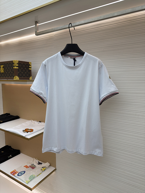 モンクレール スーパーコピーロゴ入りトリコロールトリトリムコットン半袖Tシャツ