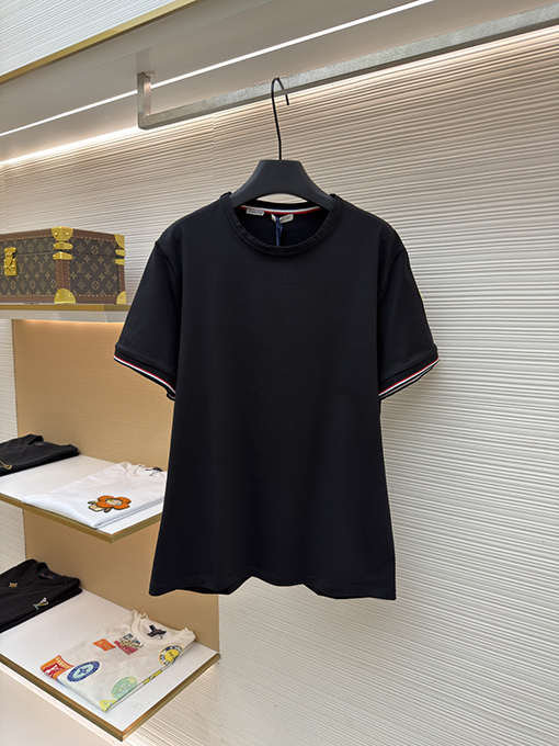 モンクレール スーパーコピーロゴ入りトリコロールトリトリムコットン半袖Tシャツ